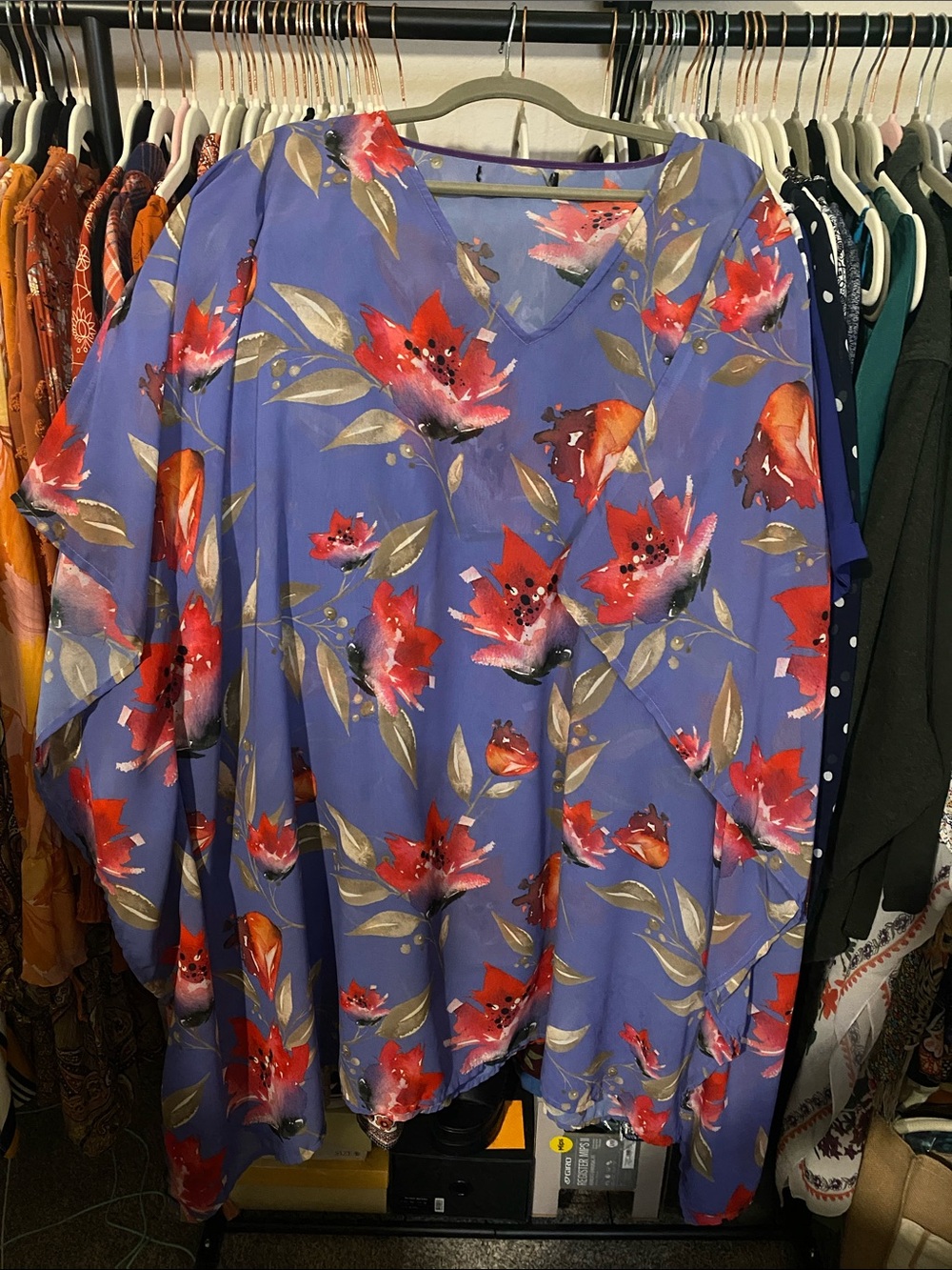 Women's Purple Floral V-Neck Swim Cover Up - Red & Periwinkle Accent